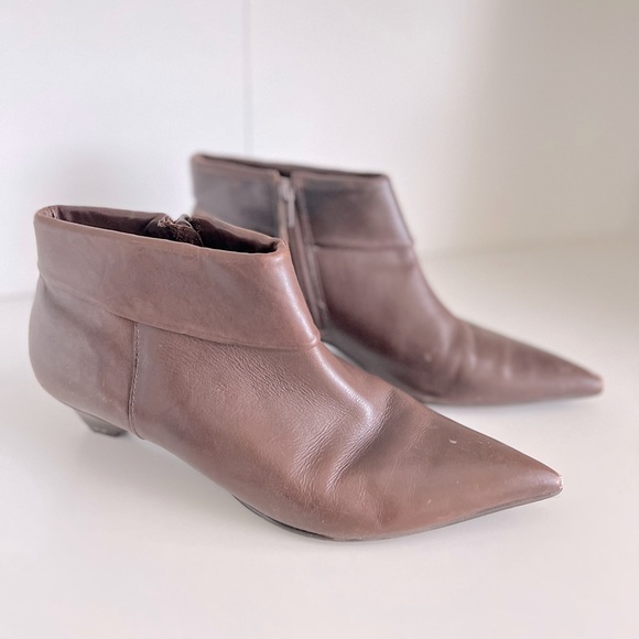 Luichininy Dale Brown Vintage Leather Pointy Toe Ankle Booties Size 7 - Picture 3 of 8